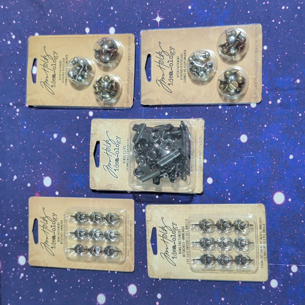 Lot of Tim Holtz Idea-ology Metal Embellishments Fasteners New and Complete